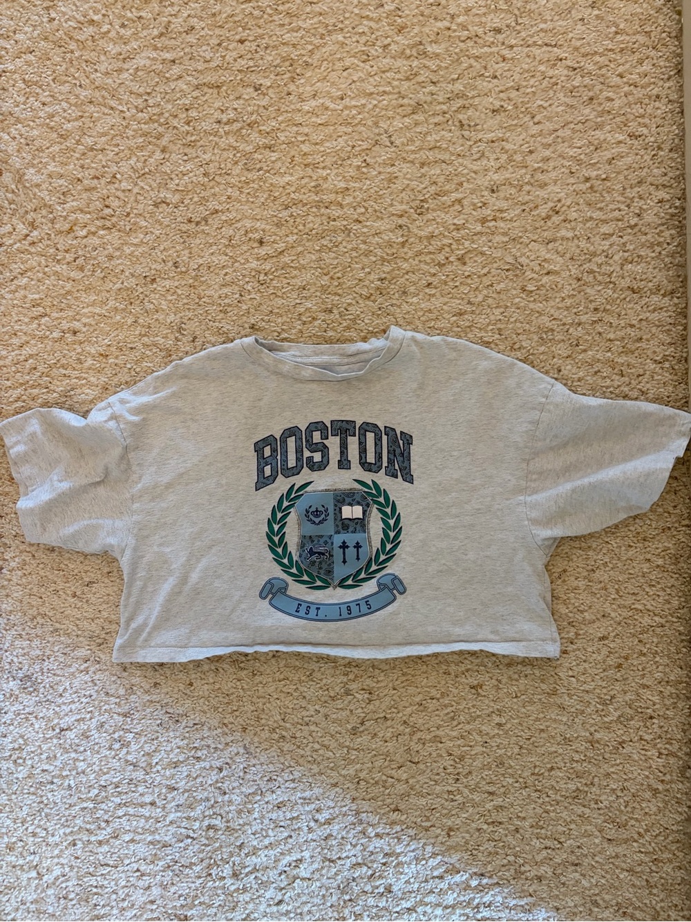 Boston Graphic Cropped Kids Tee - Light Gray